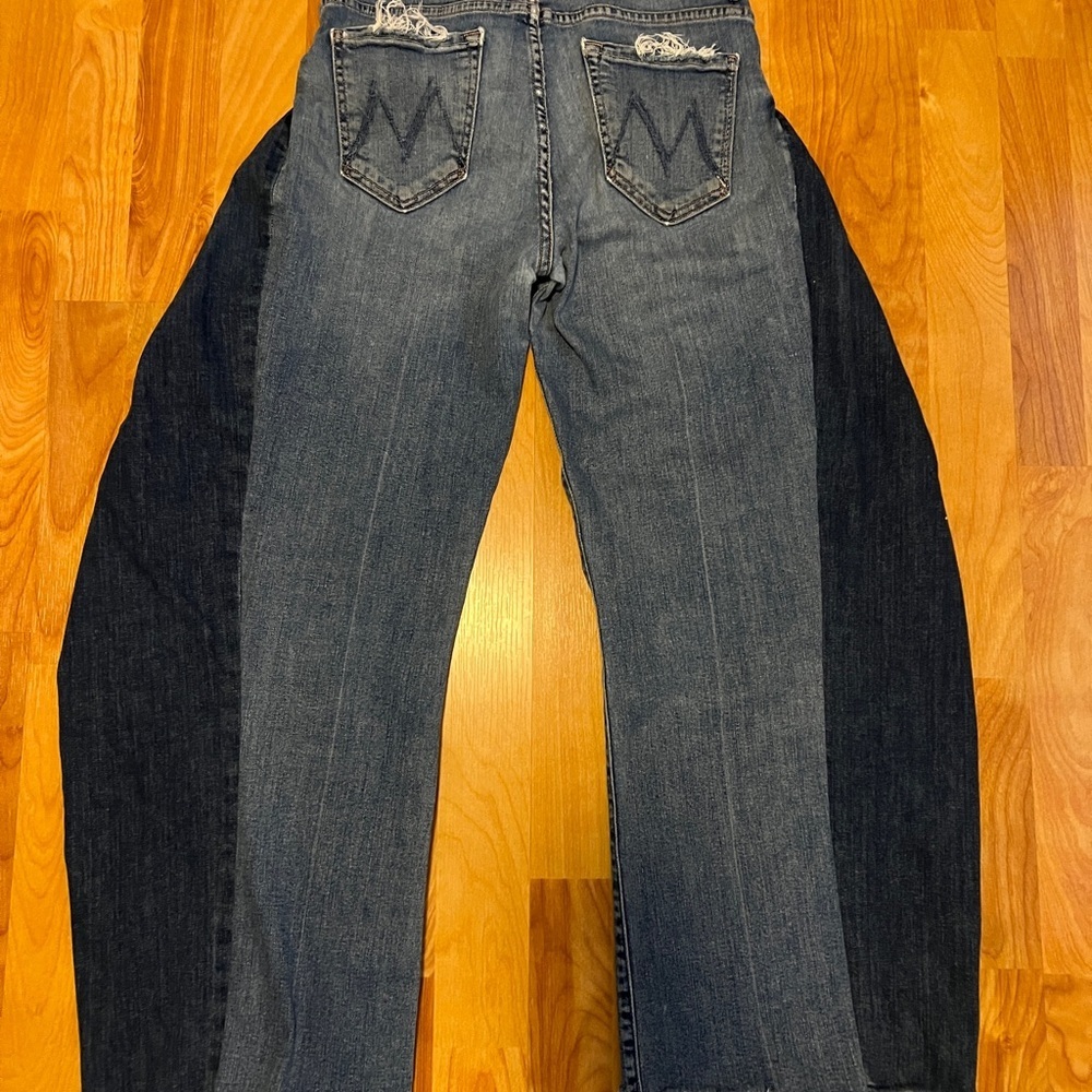 Upcycled Reworked MOTHER Superior 2 Tone Denim Barrels w Bronze Details sz 27 - Picture 3 of 17